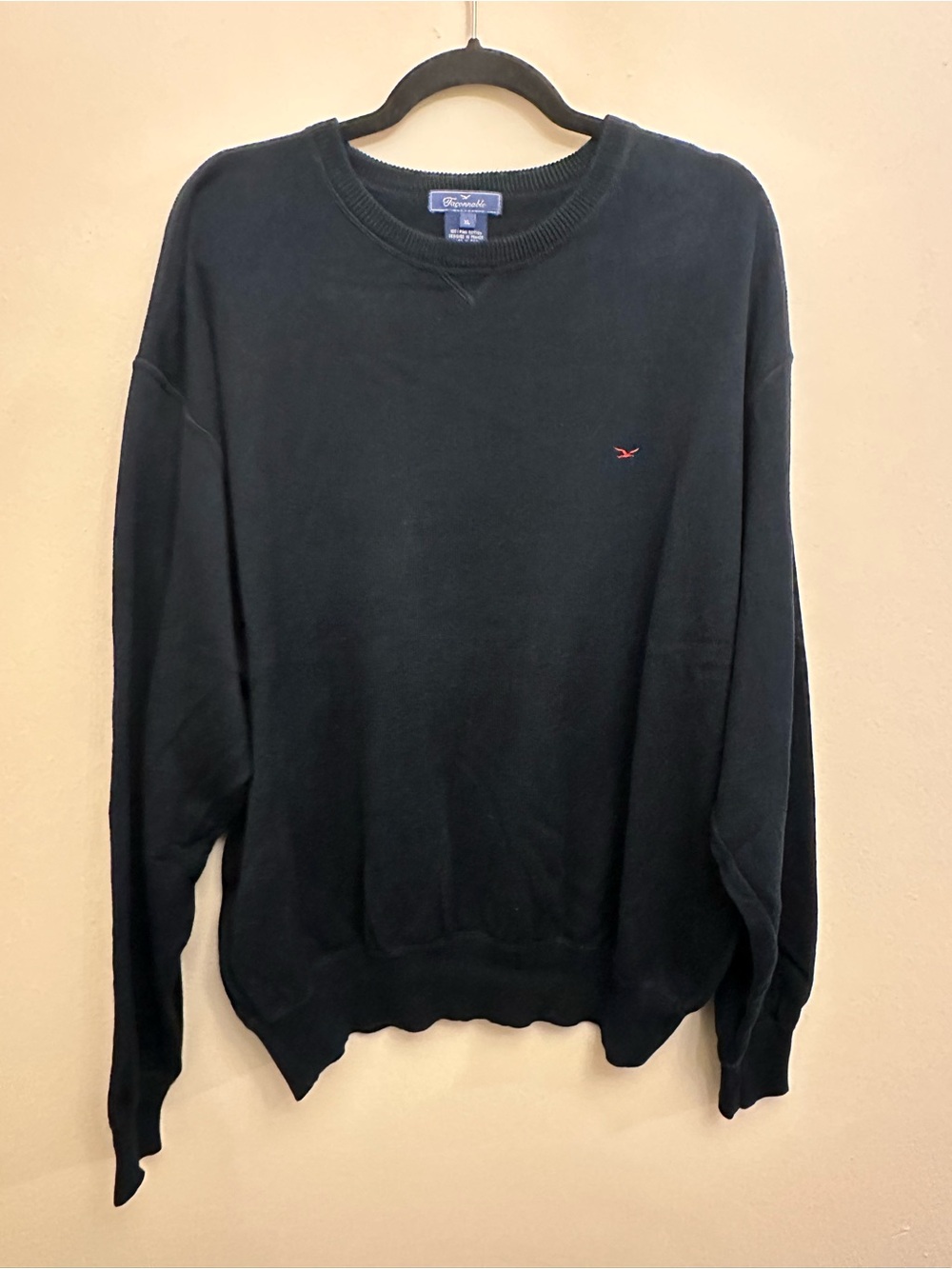Façonnable Men’s XL Black Pima Cotton Crewneck Sweatshirt Embroidered Pullover